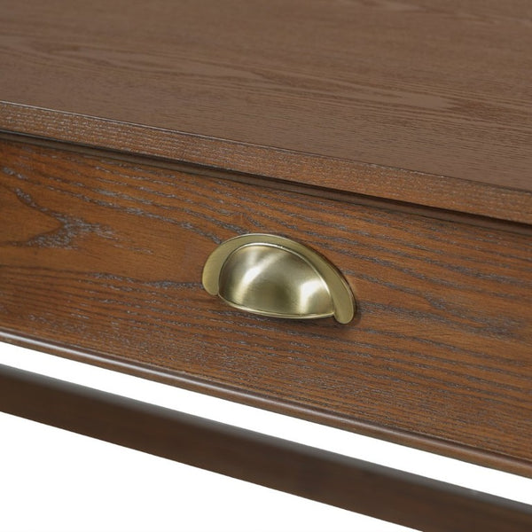 English Elm 60 Inch Writing Desk with Built-In Power Station Rubberwood Legs and Two Storage Drawers Walnut N763P465399D
