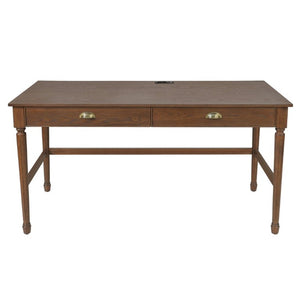 English Elm 60 Inch Writing Desk with Built-In Power Station Rubberwood Legs and Two Storage Drawers Walnut N763P465399D