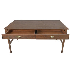 English Elm 60 Inch Writing Desk with Built-In Power Station Rubberwood Legs and Two Storage Drawers Walnut N763P465399D