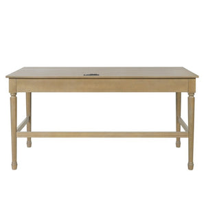 English Elm 60 Inch Writing Desk with Built-In Power Station Rubberwood Legs and Two Storage Drawers Natural N763P465399N
