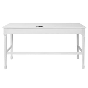 English Elm 60 Inch Writing Desk with Built-In Power Station Rubberwood Legs and Two Storage Drawers White N763P465399Z