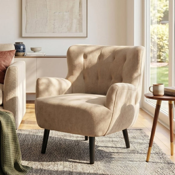 English Elm Modern Chenille Club Chair with Round Arms Sinuous Spring Seat and Rubberwood Legs N763P468262D