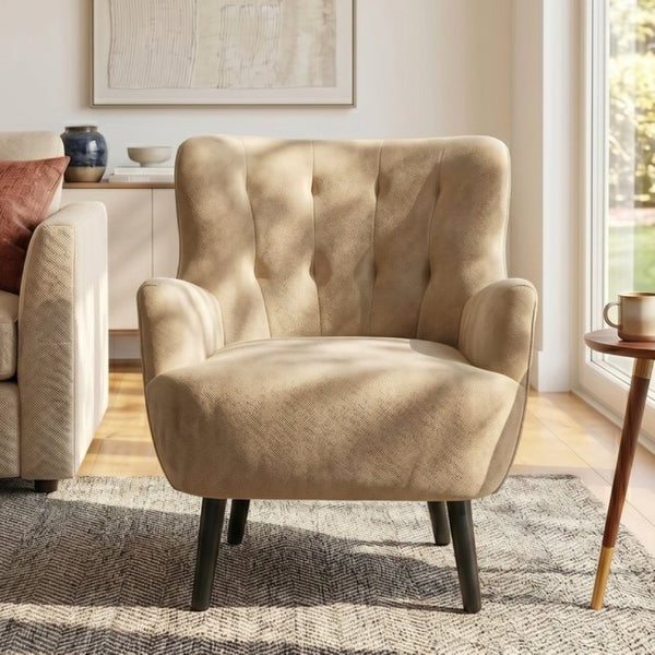 English Elm Modern Chenille Club Chair with Round Arms Sinuous Spring Seat and Rubberwood Legs N763P468262D