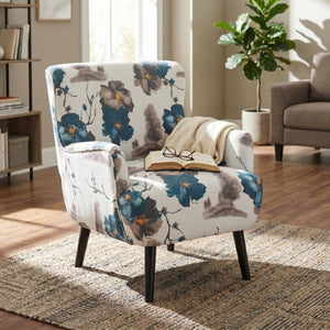 English Elm Modern Club Chair Upholstered Accent Seat with Round Arms Rubberwood Legs Living Room N763P468262Z
