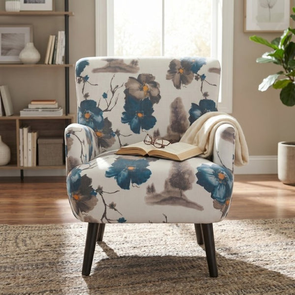 English Elm Modern Club Chair Upholstered Accent Seat with Round Arms Rubberwood Legs Living Room N763P468262Z