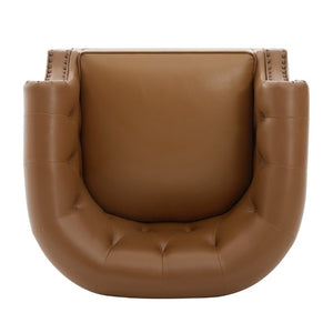 English Elm 360°Swivel Tufted PU Leather Barrel Club Chair with Bent Wood Base for Living Room Brown N763P468270D