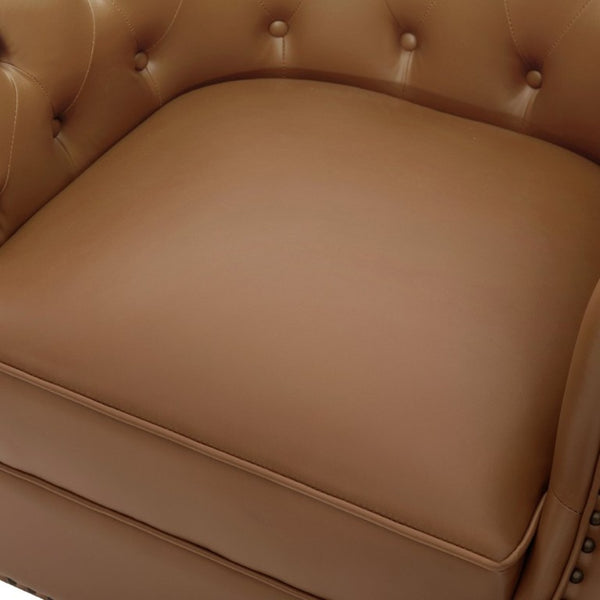 English Elm 360°Swivel Tufted PU Leather Barrel Club Chair with Bent Wood Base for Living Room Brown N763P468270D