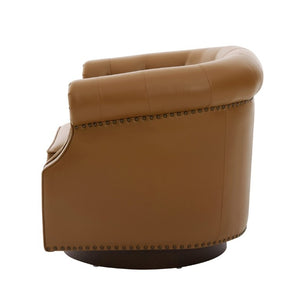 English Elm 360°Swivel Tufted PU Leather Barrel Club Chair with Bent Wood Base for Living Room Brown N763P468270D