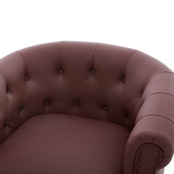 English Elm 360°Swivel Tufted PU Leather Barrel Club Chair with Bent Wood Base for Living Room Red N763P468270J