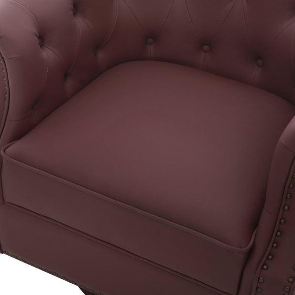 English Elm 360°Swivel Tufted PU Leather Barrel Club Chair with Bent Wood Base for Living Room Red N763P468270J