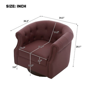English Elm 360°Swivel Tufted PU Leather Barrel Club Chair with Bent Wood Base for Living Room Red N763P468270J