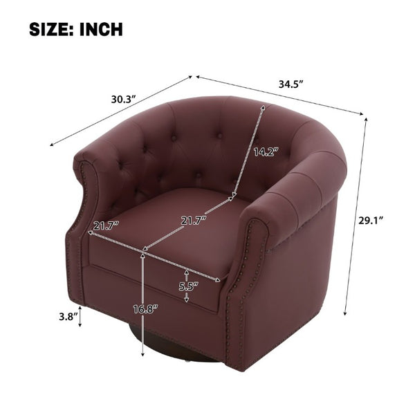 English Elm 360°Swivel Tufted PU Leather Barrel Club Chair with Bent Wood Base for Living Room Red N763P468270J