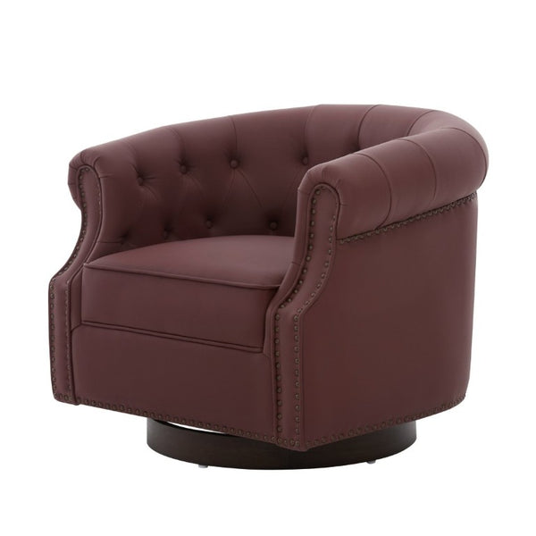 English Elm 360°Swivel Tufted PU Leather Barrel Club Chair with Bent Wood Base for Living Room Red N763P468270J
