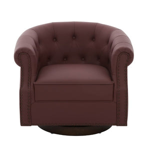 English Elm 360°Swivel Tufted PU Leather Barrel Club Chair with Bent Wood Base for Living Room Red N763P468270J