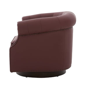 English Elm 360°Swivel Tufted PU Leather Barrel Club Chair with Bent Wood Base for Living Room Red N763P468270J