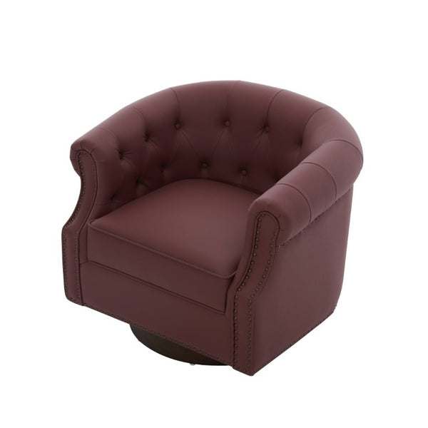 English Elm 360°Swivel Tufted PU Leather Barrel Club Chair with Bent Wood Base for Living Room Red N763P468270J