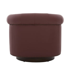 English Elm 360°Swivel Tufted PU Leather Barrel Club Chair with Bent Wood Base for Living Room Red N763P468270J