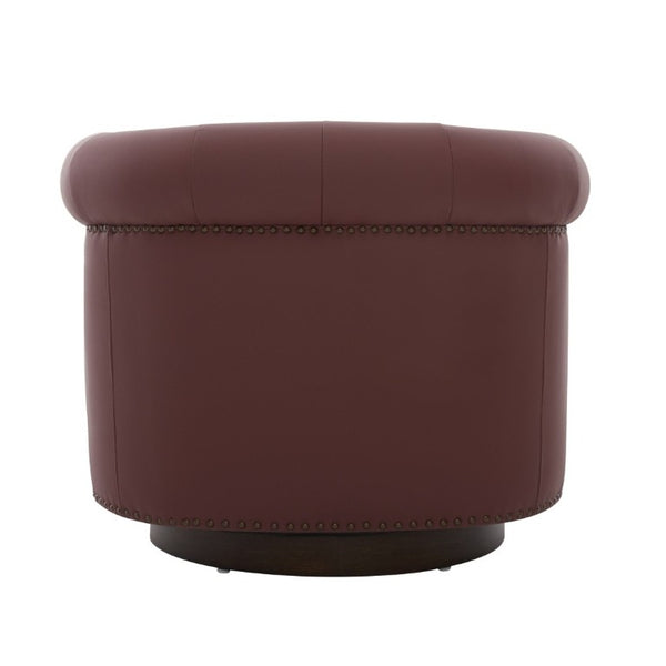 English Elm 360°Swivel Tufted PU Leather Barrel Club Chair with Bent Wood Base for Living Room Red N763P468270J