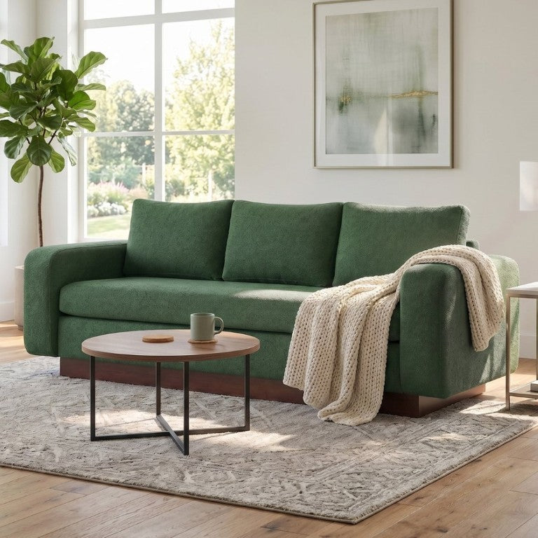 English Elm Modern Chenille Three Seat Sofa with Rubberwood Legs for Apartment Living Spaces Green N763P474868F