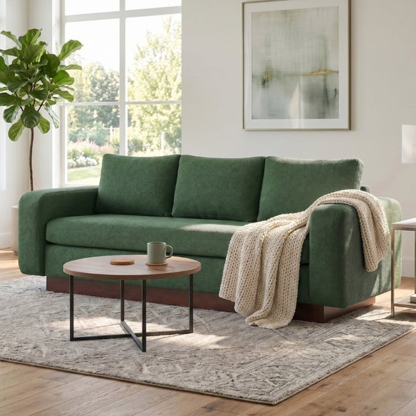 English Elm Modern Chenille Three Seat Sofa with Rubberwood Legs for Apartment Living Spaces Green N763P474868F