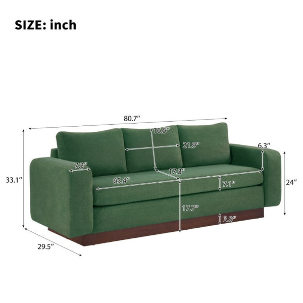 English Elm Modern Chenille Three Seat Sofa with Rubberwood Legs for Apartment Living Spaces Green N763P474868F