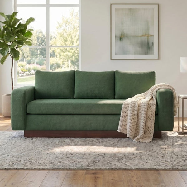 English Elm Modern Chenille Three Seat Sofa with Rubberwood Legs for Apartment Living Spaces Green N763P474868F