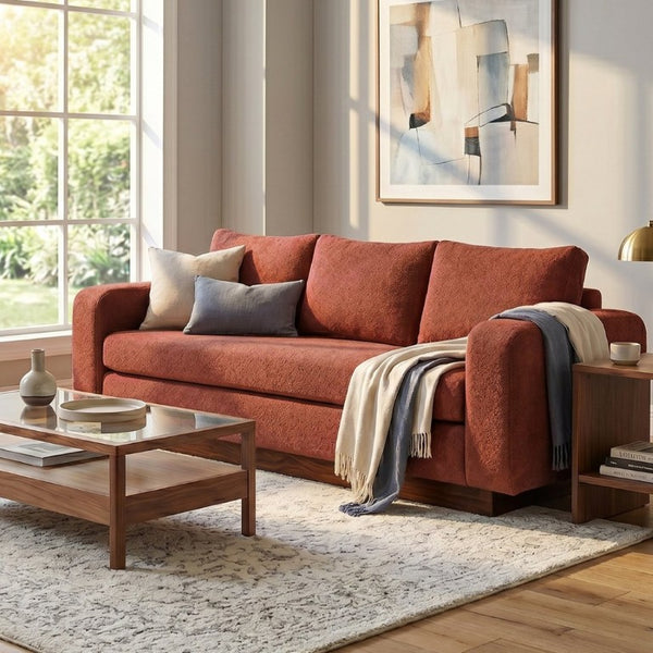 English Elm Modern Chenille Three Seat Sofa with Rubberwood Legs for Apartment Living Spaces Red N763P474868J