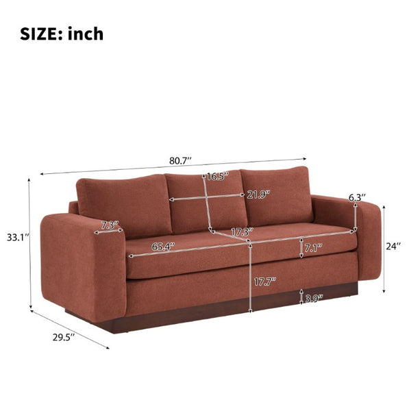 English Elm Modern Chenille Three Seat Sofa with Rubberwood Legs for Apartment Living Spaces Red N763P474868J