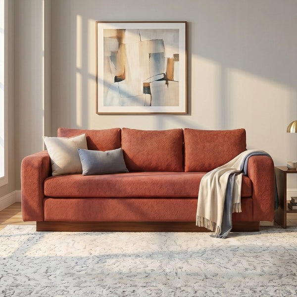 English Elm Modern Chenille Three Seat Sofa with Rubberwood Legs for Apartment Living Spaces Red N763P474868J