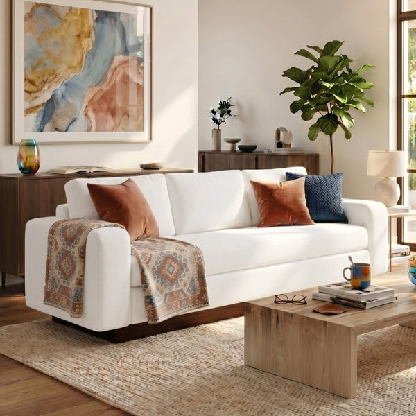 English Elm Modern Chenille Three Seat Sofa with Rubberwood Legs for Apartment Living Spaces White N763P474868K