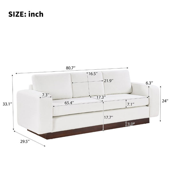 English Elm Modern Chenille Three Seat Sofa with Rubberwood Legs for Apartment Living Spaces White N763P474868K