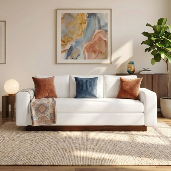 English Elm Modern Chenille Three Seat Sofa with Rubberwood Legs for Apartment Living Spaces White N763P474868K