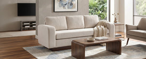 English Elm Modern Chenille Three Seat Sofa with Rubberwood Legs for Apartment Living Spaces Oatmeal N763P474868O