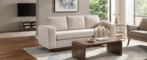 English Elm Modern Chenille Three Seat Sofa with Rubberwood Legs for Apartment Living Spaces Oatmeal N763P474868O