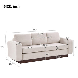 English Elm Modern Chenille Three Seat Sofa with Rubberwood Legs for Apartment Living Spaces Oatmeal N763P474868O