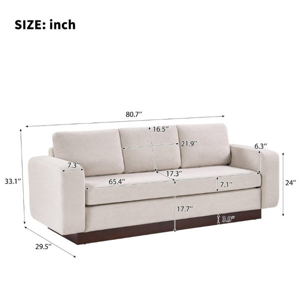 English Elm Modern Chenille Three Seat Sofa with Rubberwood Legs for Apartment Living Spaces Oatmeal N763P474868O