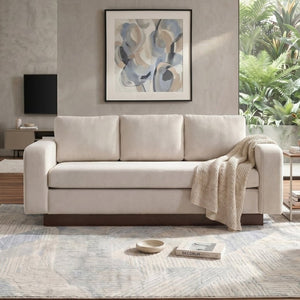 English Elm Modern Chenille Three Seat Sofa with Rubberwood Legs for Apartment Living Spaces Oatmeal N763P474868O