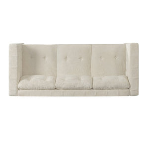 English Elm 78 Inch Three Seat Chenille Sofa Tufted Pillow Back Walnut Legs Living Room Beige N763P480705A