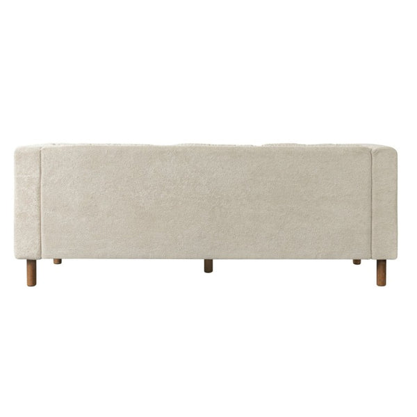 English Elm 78 Inch Three Seat Chenille Sofa Tufted Pillow Back Walnut Legs Living Room Beige N763P480705A
