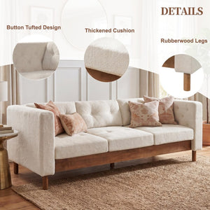 English Elm 78 Inch Three Seat Chenille Sofa Tufted Pillow Back Walnut Legs Living Room Beige N763P480705A