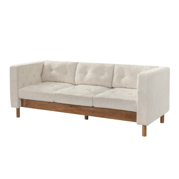 English Elm 78 Inch Three Seat Chenille Sofa Tufted Pillow Back Walnut Legs Living Room Beige N763P480705A