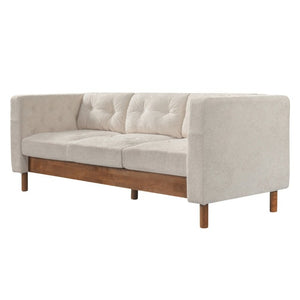 English Elm 78 Inch Three Seat Chenille Sofa Tufted Pillow Back Walnut Legs Living Room Beige N763P480705A