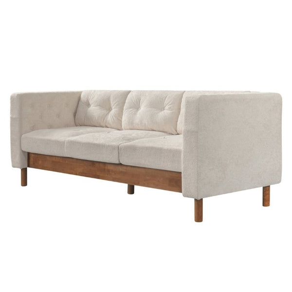English Elm 78 Inch Three Seat Chenille Sofa Tufted Pillow Back Walnut Legs Living Room Beige N763P480705A
