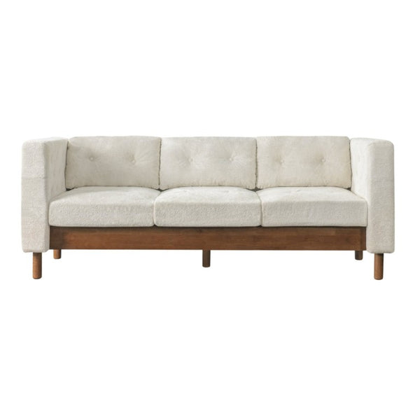English Elm 78 Inch Three Seat Chenille Sofa Tufted Pillow Back Walnut Legs Living Room Beige N763P480705A