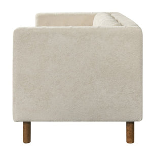 English Elm 78 Inch Three Seat Chenille Sofa Tufted Pillow Back Walnut Legs Living Room Beige N763P480705A