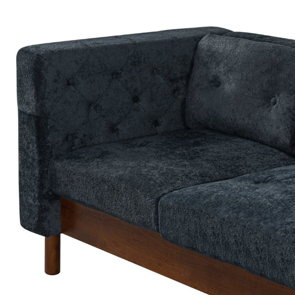 English Elm 78 Inch Three Seat Chenille Sofa Tufted Pillow Back Walnut Legs Living Room Blue N763P480705C