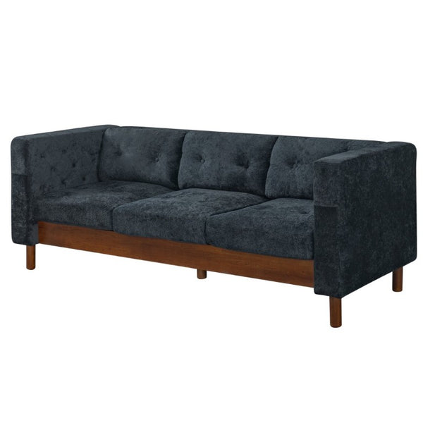 English Elm 78 Inch Three Seat Chenille Sofa Tufted Pillow Back Walnut Legs Living Room Blue N763P480705C