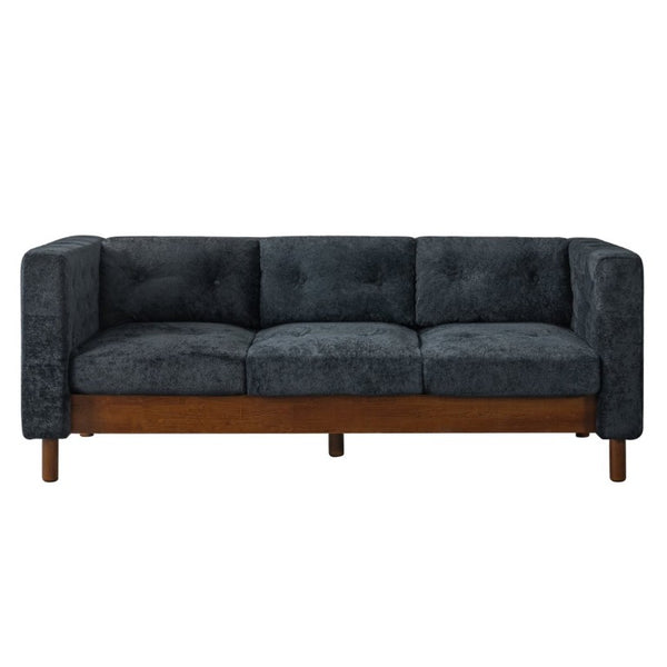 English Elm 78 Inch Three Seat Chenille Sofa Tufted Pillow Back Walnut Legs Living Room Blue N763P480705C