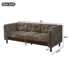 English Elm 78 Inch Three Seat Chenille Sofa Tufted Pillow Back Walnut Legs Living Room Brown N763P480705D