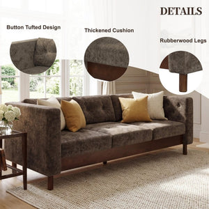 English Elm 78 Inch Three Seat Chenille Sofa Tufted Pillow Back Walnut Legs Living Room Brown N763P480705D